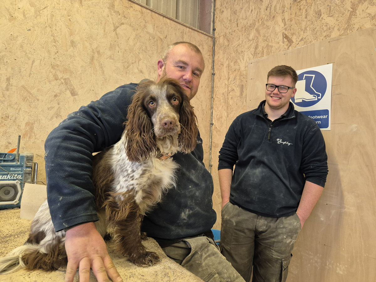 Olive with Mick and Ben in the workshop Olive with Mick and Ben in the workshop