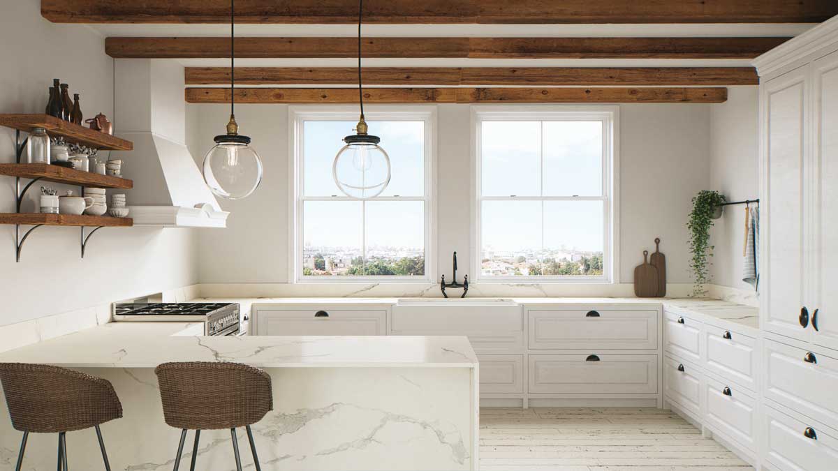 503 Circa from Caesarstone creates a light, bright and airy feel when used in a kitchen 503 Circa from Caesarstone used in a kitchen