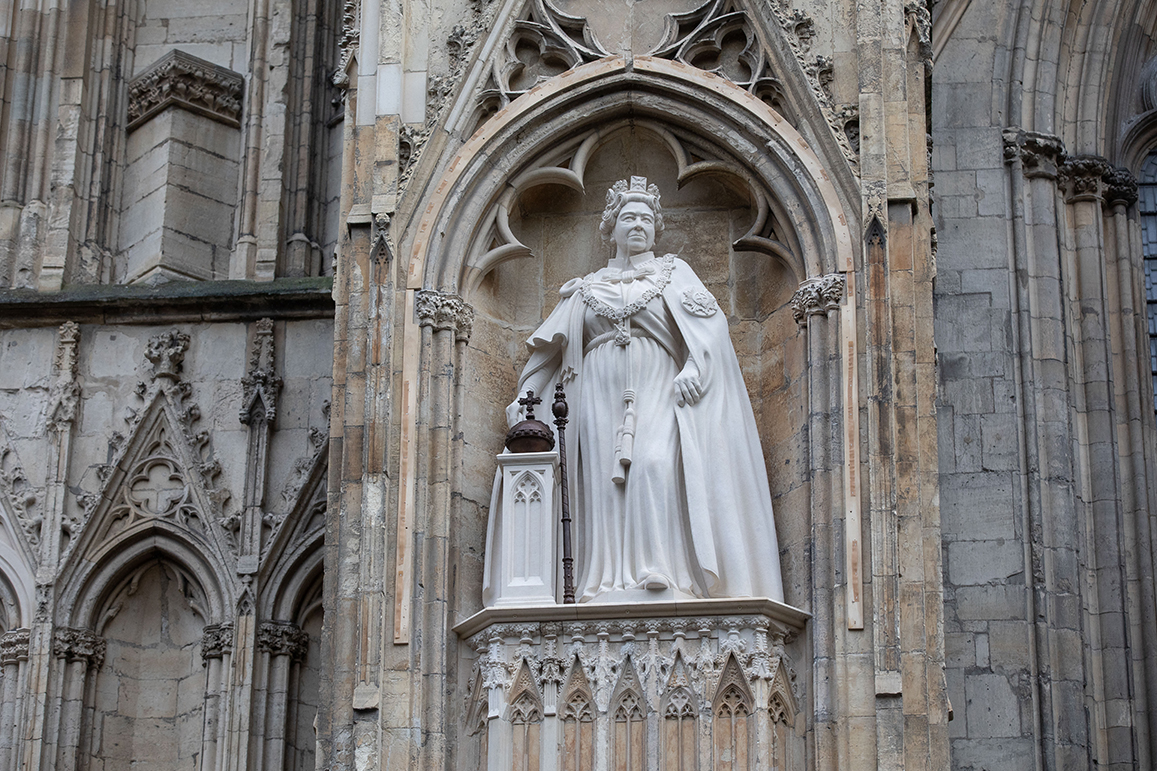 Lepine limestone statue of The Queen unveiled by King Charles at York