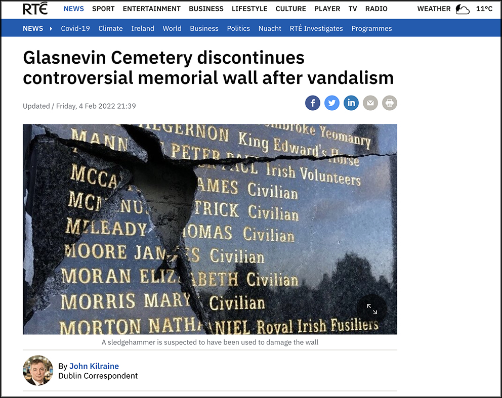 Damage to the Necrology Wall at Glasnevin Cemetery in Dublin Damage to the Necrology Wall at Glasnevin Cemetery in Dublin