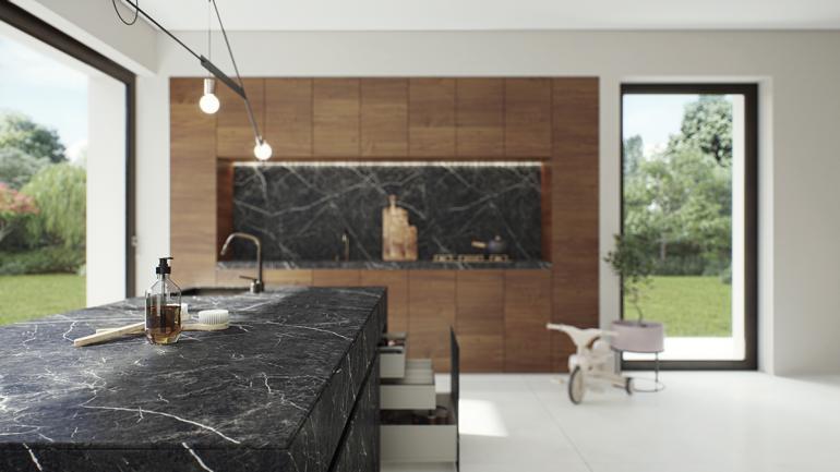 Caesarstone Smokestone with the look of Nero Marquina