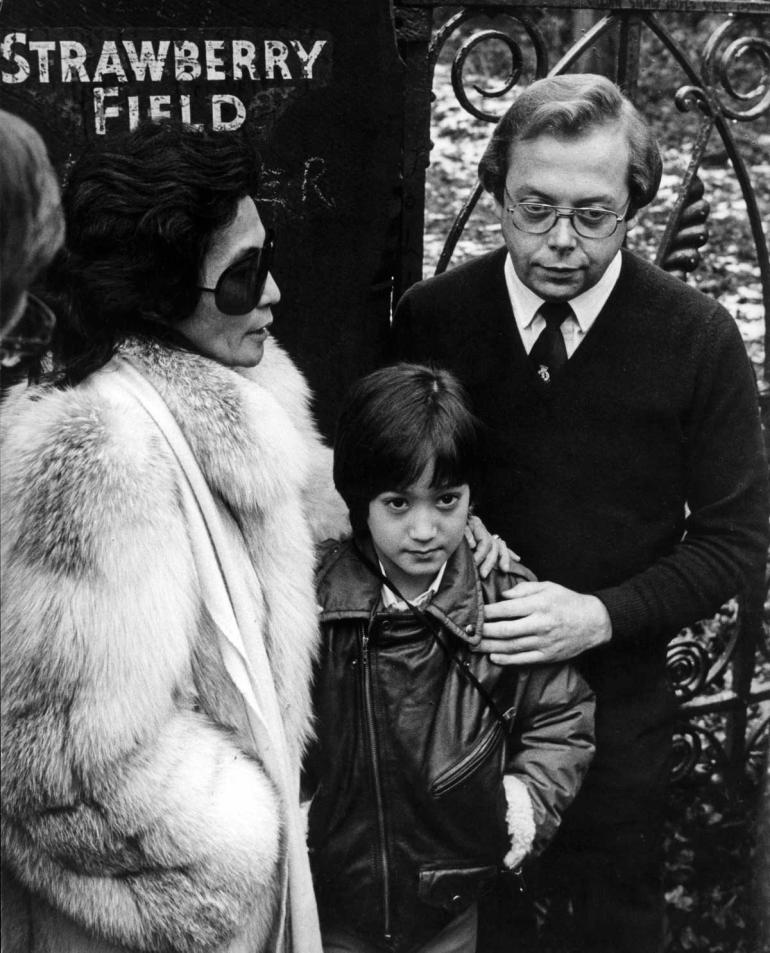 Yoko Ono, Sean Lennon and David Botting at Strawberry Field, Liverpool