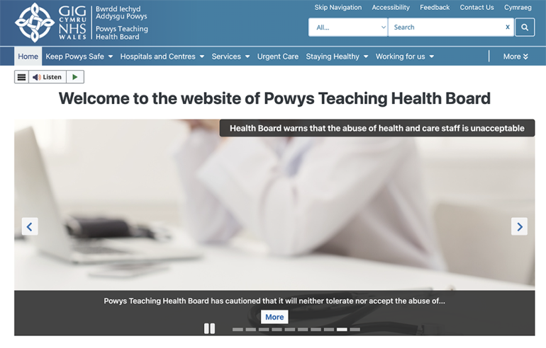 Powys Teaching Health Board website