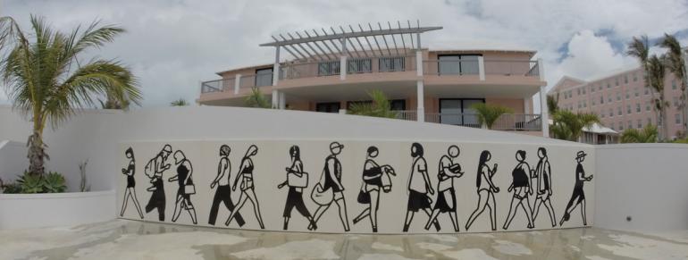 Limestone and bronze frieze designed by Julian Opie and installed at the Hamilton Princess Hotel in Bermuda