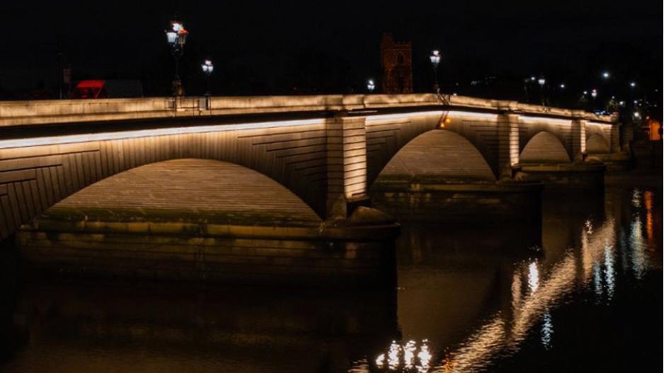 Putney Bridge with its new led downlighting