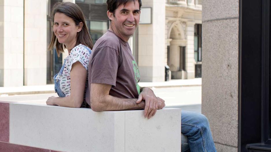 Ana and Régis relax on one of their elegant creations