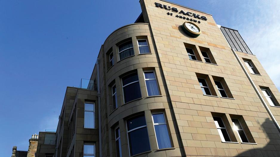 The new extension to Rusacks Hotel with its Peakmoor sandstone rainscreen cladding from Stone Cladding Systems