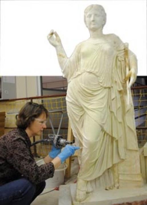 Alice Kingma working on the latest Bath sculpture being restored by Bath College students. Alice Kingma working on the latest Bath sculpture being restored by Bath College students.