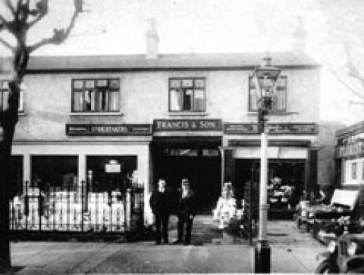 The father and grandfather of David Francis outside the family firm about 1920. The father and grandfather of David Francis outside the family firm about 1920.