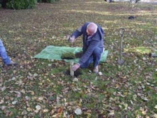 Anton tries driving a sharpened 50mm wooden steak into the ground with a 5kg hammer at Towcester Road cemetery. Anton tries driving a sharpened 50mm wooden steak into the ground with a 5kg hammer at Towcester Road cemetery.