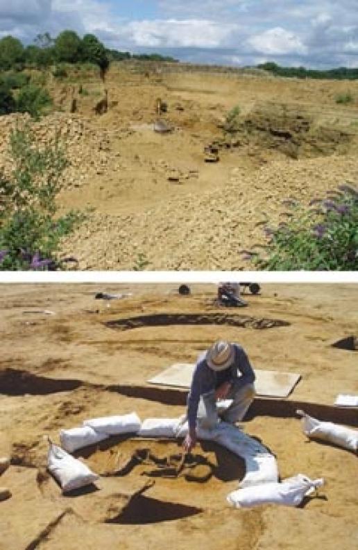 The Harvey quarry on Ham Hill and a skeleton found in the archaeological dig in what will now be the quarry extension. The Harvey quarry on Ham Hill and a skeleton found in the archaeological dig in what will now be the quarry extension.