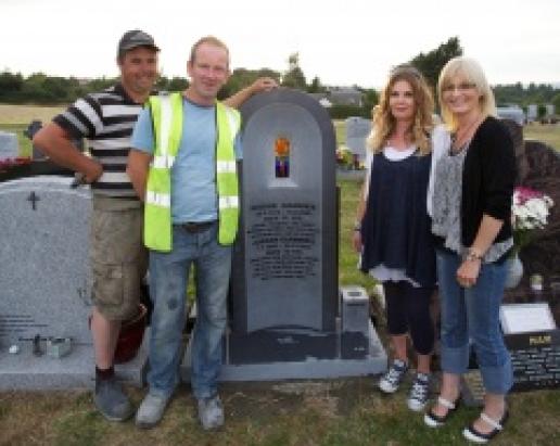 Darren Moran (left) and Barry Kavanagh of McKeon Stone with Aisling Giannikis and Patricia Shortall (right) with the headstone in Rathnew Cemetery. Darren Moran (left) and Barry Kavanagh of McKeon Stone with Aisling Giannikis and Patricia Shortall (right) with the headstone in Rathnew Cemetery.