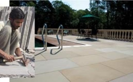 Indian sandstone being produced in Rajasthan and as it appears in a leafy Surrey suburb. Indian sandstone being produced in Rajasthan and as it appears in a leafy Surrey suburb.