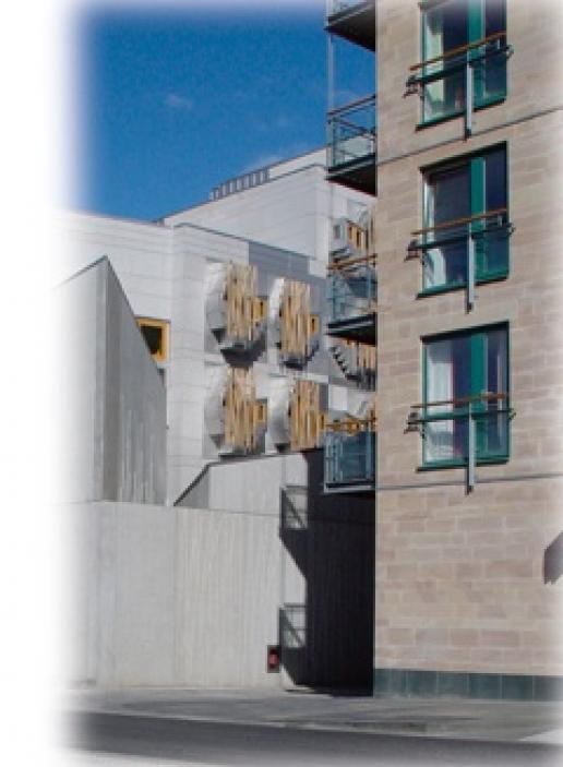 The parliamentary buildings of Scotland with their Scottish Kemnay granite cladding.