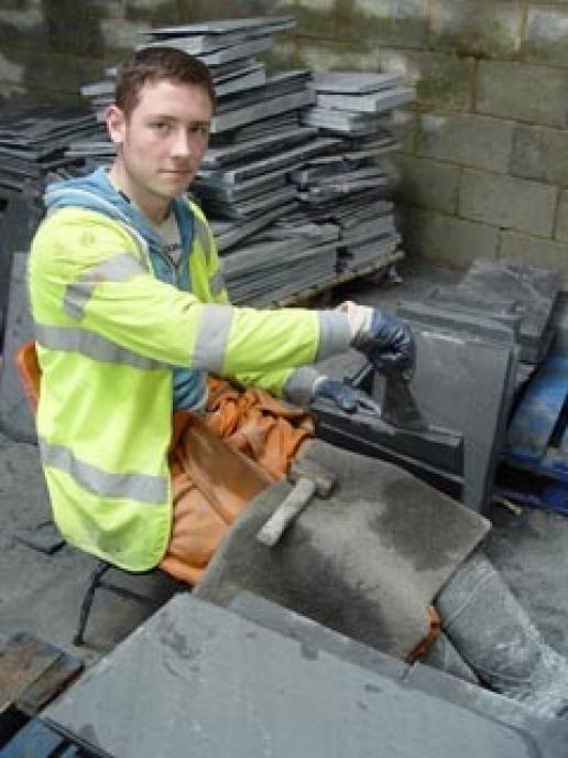 Slate is still split by hand in Wales to make roofing slate that is highly regarded in many parts of the world. Slate is still split by hand in Wales to make roofing slate that is highly regarded in many parts of the world.