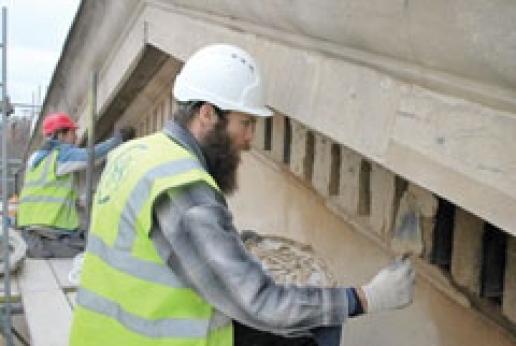 The application of an ammonium carbonate poultice to remove the black carbon deposits while leavng the copperas wash intact. The application of an ammonium carbonate poultice to remove the black carbon deposits while leavng the copperas wash intact.