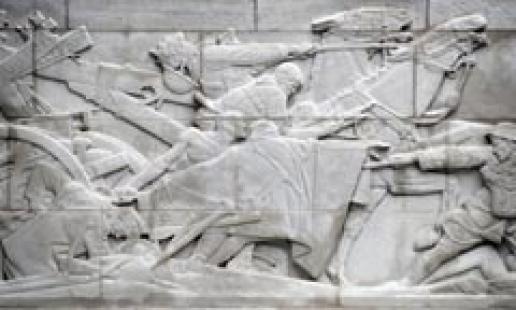A Portland limestone panel in the Royal Artillery Memorial after cleaning by DBR. A Portland limestone panel in the Royal Artillery Memorial after cleaning by DBR.