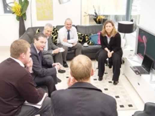 Dr Flavie Lowres (right), a Senior Consultant at BRE, explains about the Green Guide and BREEAM to Stone Federation members at the BRE in Watford. Dr Flavie Lowres (right), a Senior Consultant at BRE, explains about the Green Guide and BREEAM to Stone Federation members at the BRE in Watford.