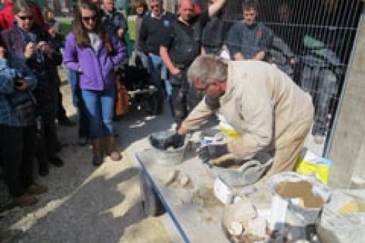Nigel Copsey mixes hot lime, dispelling some myths about the danger of it. Nigel Copsey mixes hot lime, dispelling some myths about the danger of it.
