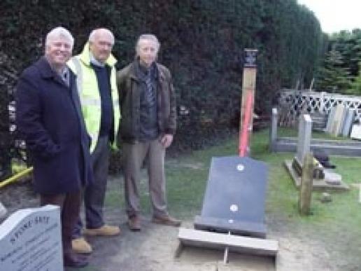 At the memorial fixing system test are (left to right) Prof Stuart Moy, Anton Matthews and Cllr Jim Brooks of Arun Council. At the memorial fixing system test are (left to right) Prof Stuart Moy, Anton Matthews and Cllr Jim Brooks of Arun Council.