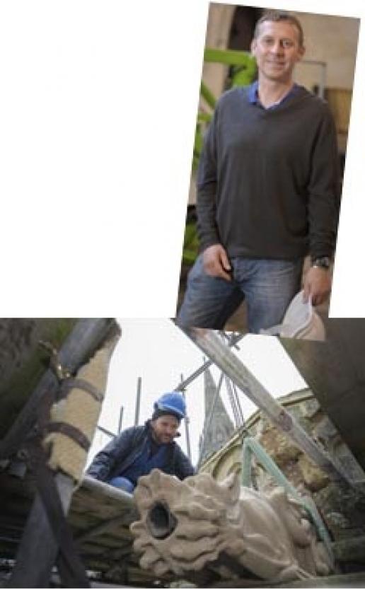 Top. Gary Price, the new Clerk of Works at Salisbury Cathedral. Above. Stonemason Matt Barton fixes the new gargoyle he carved in Portland limestone. Top. Gary Price, the new Clerk of Works at Salisbury Cathedral. Above. Stonemason Matt Barton fixes the new gargoyle he carved in Portland limestone.