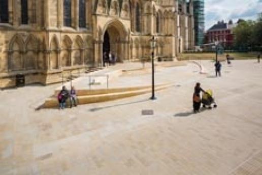 The new access to York Minster in magnesian limestone with surrounding Moseldon sandstone paving. The new access to York Minster in magnesian limestone with surrounding Moseldon sandstone paving.