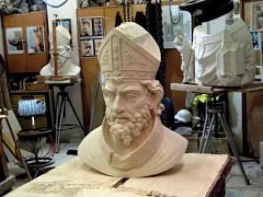 The head of St Peter in the carvers' workshop. The head of St Peter in the carvers' workshop.